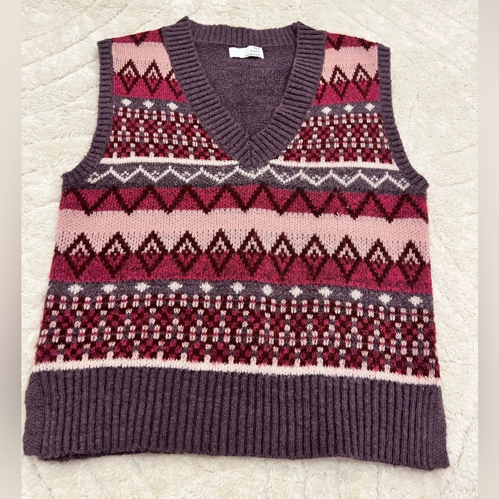 Ten Sixty Sherman Pink and Purple Patterned Sweater Vest Eclectic Grandpa